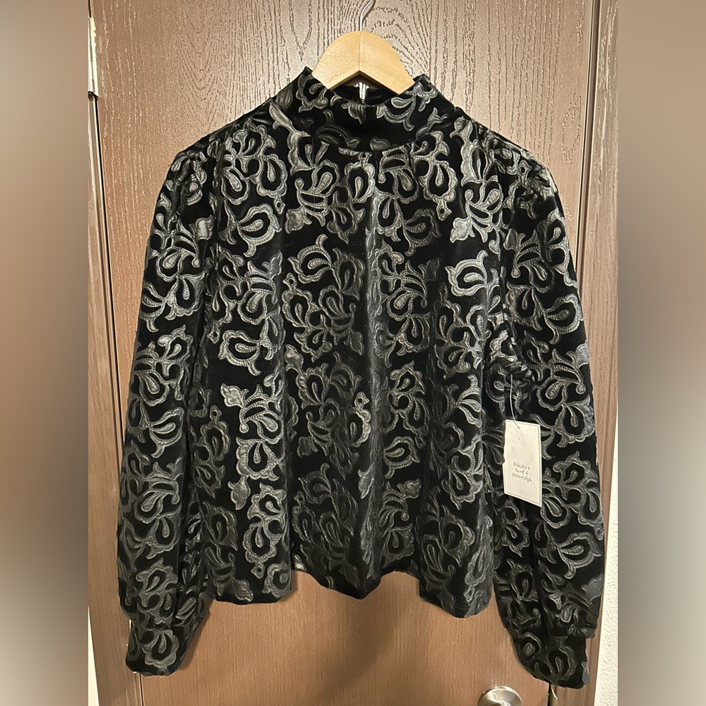 Calligraphie Velvet Floral Quilted Moody Evening Blouse XL